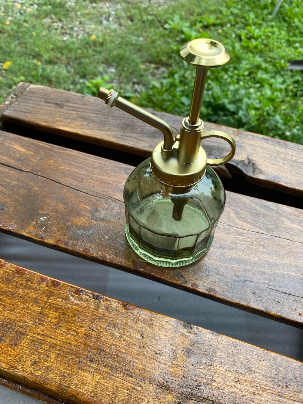 Vintage Style Green Glass Plant Mister/Atomizer with Gold Tone Pump 3" X 6"